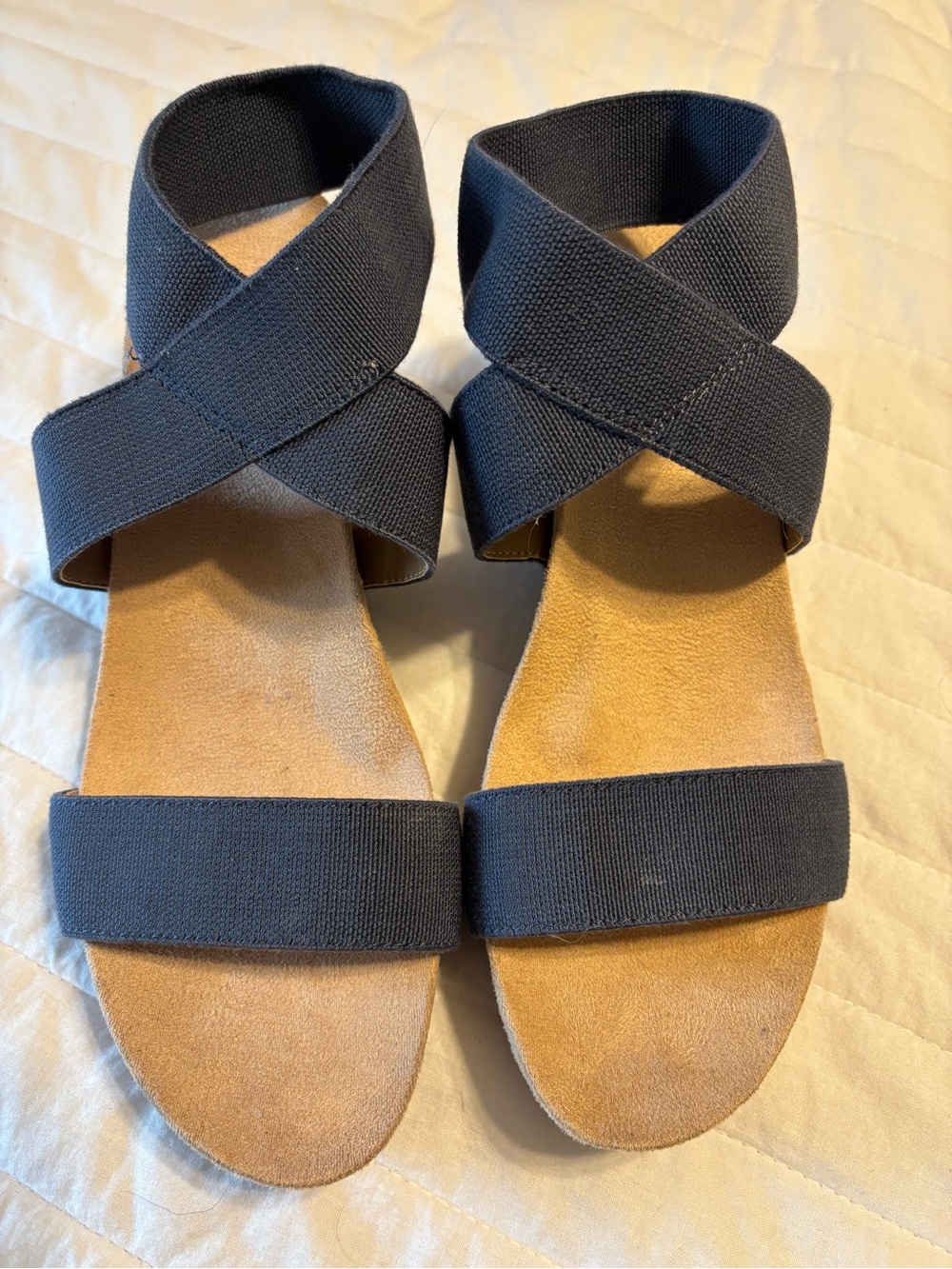 Life Stride Sandals Women Sz 9 Soft‎ Flex System Cork Wedge Heel Blue Strappy